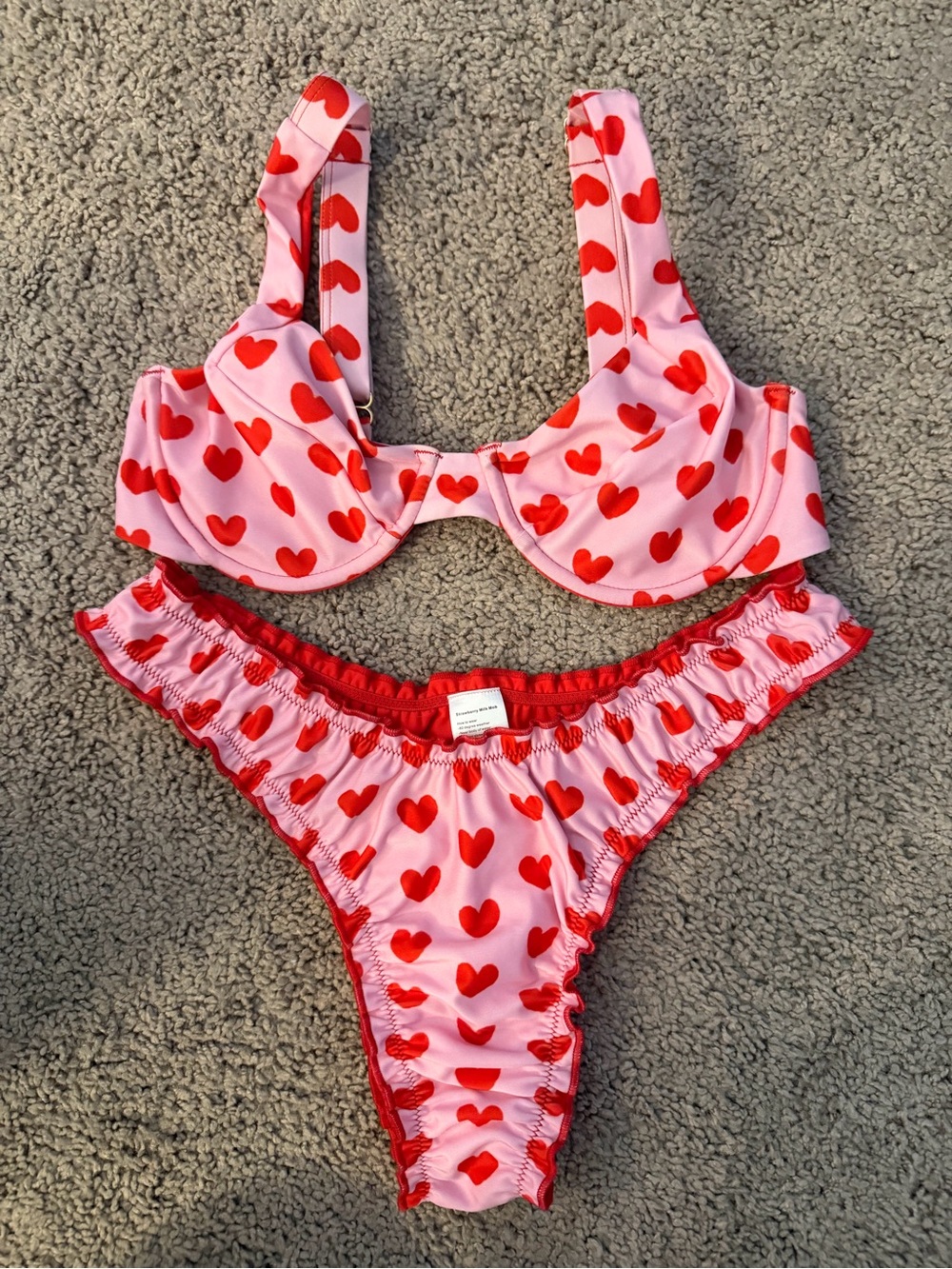 Strawberry Milk Mob Pink Bikini Bottoms with Red Heart Print